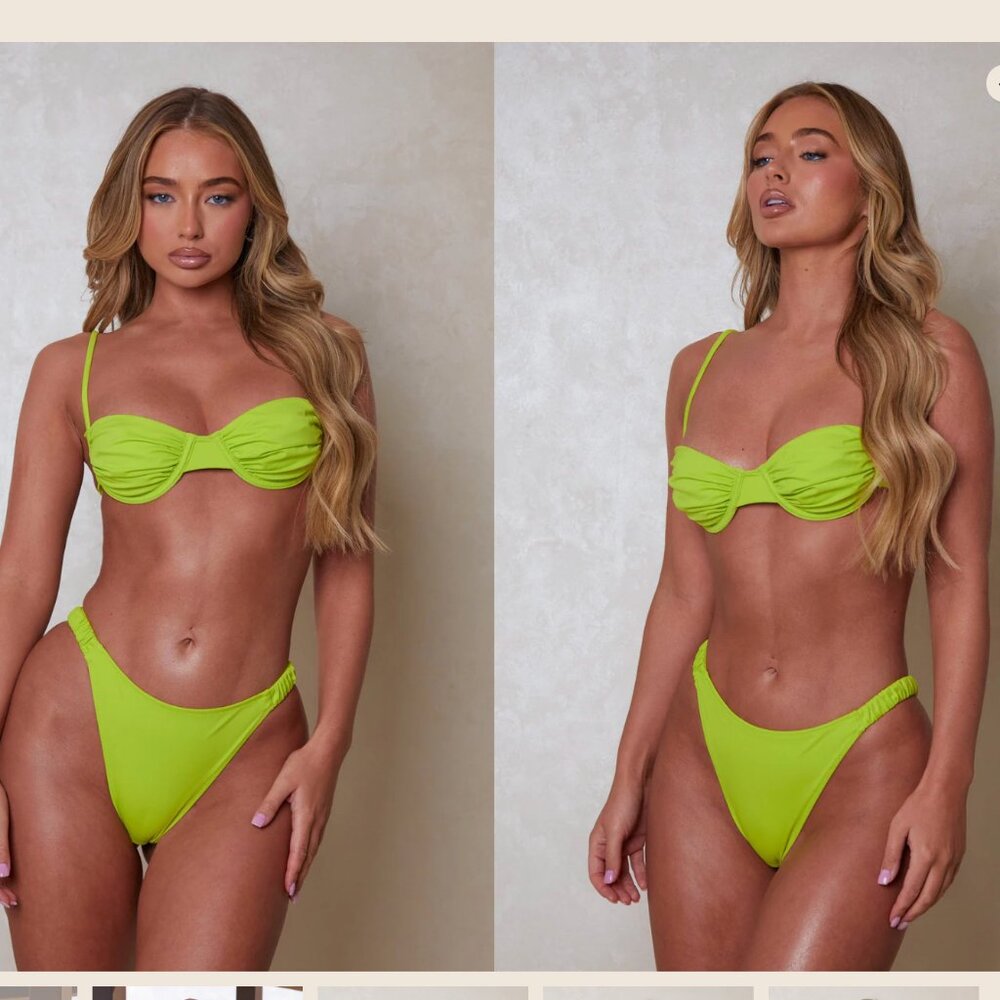 Lime Green Ruched Bandeau Bikini Set
